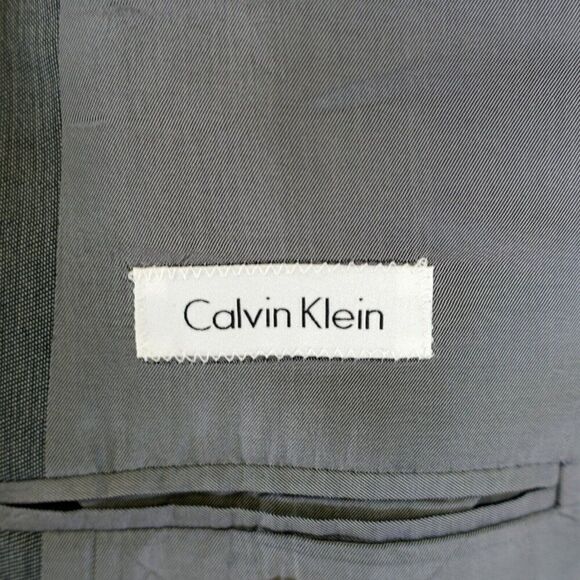 Calvin Klein Wool Gray Birdesye Peak Lapel 44L Blazer 2 Button‎ Tagged 46R - Picture 8 of 13